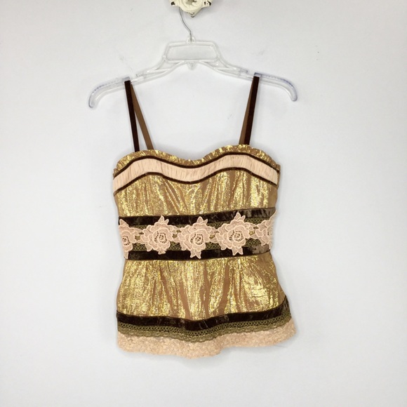 Nanette Lepore Tops - Nanette Lepore gold lace velvet bustier top